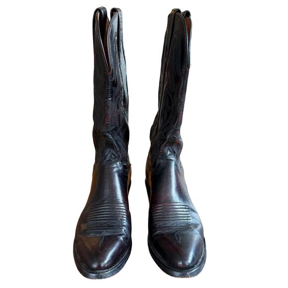 Lucchese 1883 Leather Cowboy Boots Wide Width Mens Western 8.5 Black Cherry Red - Picture 2 of 16